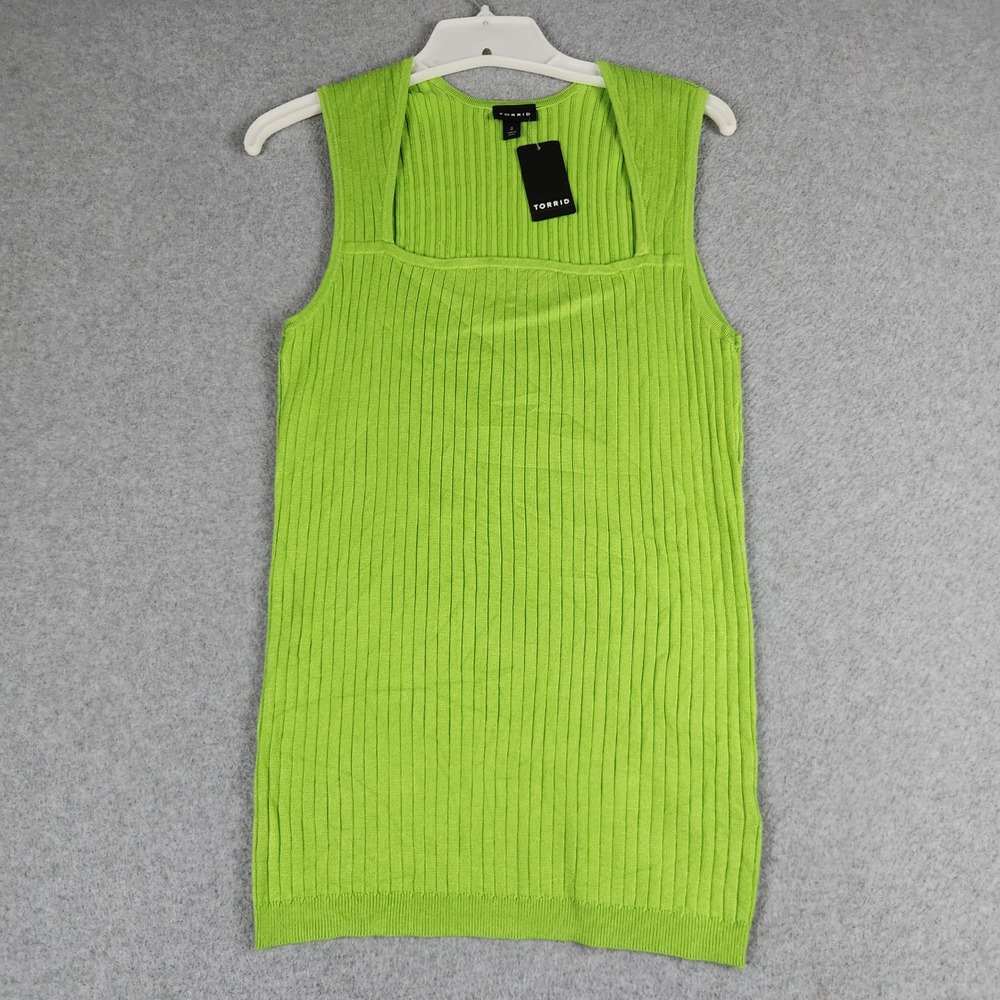 Torrid Sweater Tank Womens 0 Green Ribbed Knitted Fitted Sleeveless Square Neck